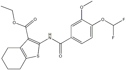 ethyl 2-{[4-(difluoromethoxy)-3-methoxybenzoyl]amino}-4,5,6,7-tetrahydro-1-benzothiophene-3-carboxylate Struktur