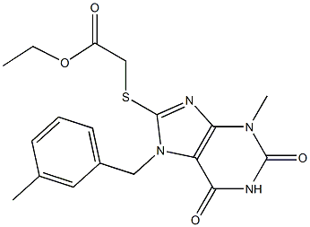 ethyl {[3-methyl-7-(3-methylbenzyl)-2,6-dioxo-2,3,6,7-tetrahydro-1H-purin-8-yl]sulfanyl}acetate Struktur