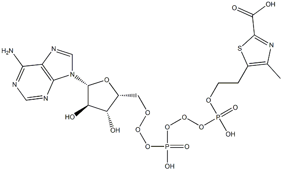 5-[2-[[[(2R,3R,4R,5R)-5-(6-aminopurin-9-yl)-3,4-dihydroxy-oxolan-2-yl]methoxy-hydroxy-phosphoryl]oxy-hydroxy-phosphoryl]oxyethyl]-4-methyl-1,3-thiazole-2-carboxylic acid Struktur