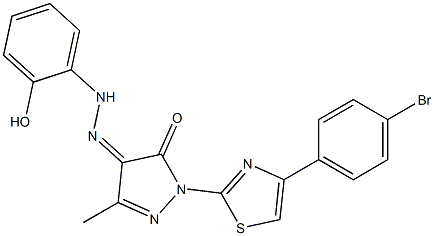 1-[4-(4-bromophenyl)-1,3-thiazol-2-yl]-3-methyl-1H-pyrazole-4,5-dione 4-[N-(2-hydroxyphenyl)hydrazone] Struktur