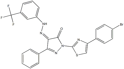 1-[4-(4-bromophenyl)-1,3-thiazol-2-yl]-3-phenyl-1H-pyrazole-4,5-dione 4-{N-[3-(trifluoromethyl)phenyl]hydrazone} Struktur