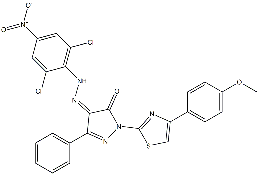 1-[4-(4-methoxyphenyl)-1,3-thiazol-2-yl]-3-phenyl-1H-pyrazole-4,5-dione 4-[N-(2,6-dichloro-4-nitrophenyl)hydrazone] Struktur