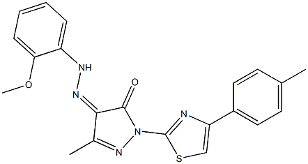 3-methyl-1-[4-(4-methylphenyl)-1,3-thiazol-2-yl]-1H-pyrazole-4,5-dione 4-[N-(2-methoxyphenyl)hydrazone] Struktur