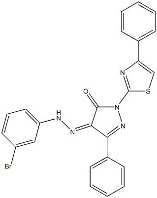 3-phenyl-1-(4-phenyl-1,3-thiazol-2-yl)-1H-pyrazole-4,5-dione 4-[N-(3-bromophenyl)hydrazone] Struktur