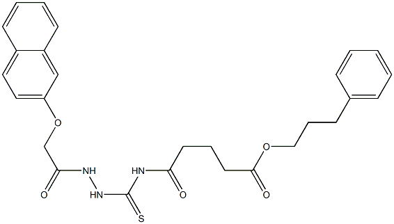 3-phenylpropyl 5-[({2-[2-(2-naphthyloxy)acetyl]hydrazino}carbothioyl)amino]-5-oxopentanoate Struktur