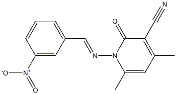 4,6-dimethyl-1-{[(E)-(3-nitrophenyl)methylidene]amino}-2-oxo-1,2-dihydro-3-pyridinecarbonitrile Struktur