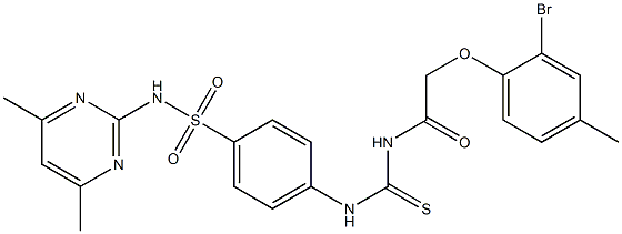 4-[({[2-(2-bromo-4-methylphenoxy)acetyl]amino}carbothioyl)amino]-N-(4,6-dimethyl-2-pyrimidinyl)benzenesulfonamide Struktur