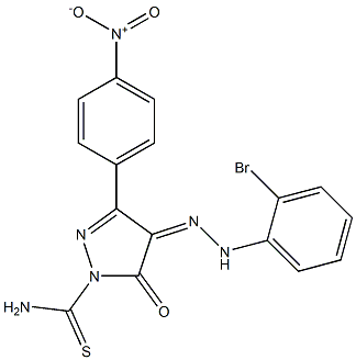 4-[(Z)-2-(2-bromophenyl)hydrazono]-3-(4-nitrophenyl)-5-oxo-1H-pyrazole-1(5H)-carbothioamide Struktur