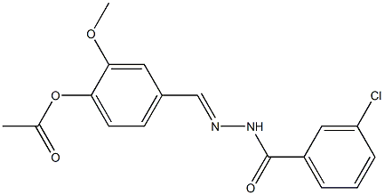 4-{[(E)-2-(3-chlorobenzoyl)hydrazono]methyl}-2-methoxyphenyl acetate Struktur