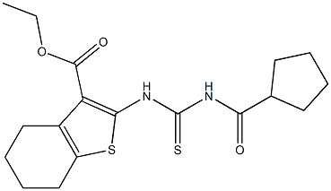 ethyl 2-({[(cyclopentylcarbonyl)amino]carbothioyl}amino)-4,5,6,7-tetrahydro-1-benzothiophene-3-carboxylate Struktur