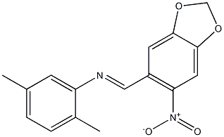 2,5-dimethyl-N-[(E)-(6-nitro-1,3-benzodioxol-5-yl)methylidene]aniline Struktur