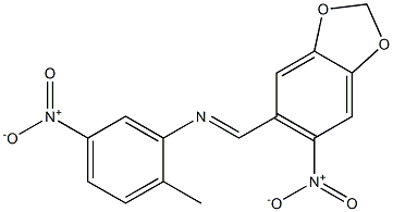 2-methyl-5-nitro-N-[(E)-(6-nitro-1,3-benzodioxol-5-yl)methylidene]aniline Struktur