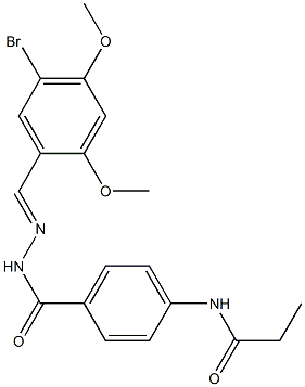 N-[4-({2-[(E)-(5-bromo-2,4-dimethoxyphenyl)methylidene]hydrazino}carbonyl)phenyl]propanamide Struktur