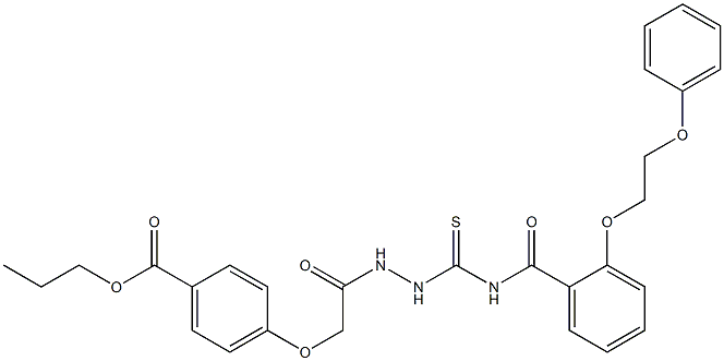 propyl 4-{2-oxo-2-[2-({[2-(2-phenoxyethoxy)benzoyl]amino}carbothioyl)hydrazino]ethoxy}benzoate Struktur