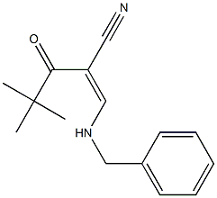 (Z)-3-(benzylamino)-2-(2,2-dimethylpropanoyl)-2-propenenitrile Struktur