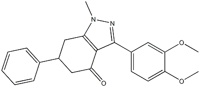 3-(3,4-dimethoxyphenyl)-1-methyl-6-phenyl-1,5,6,7-tetrahydro-4H-indazol-4-one Struktur