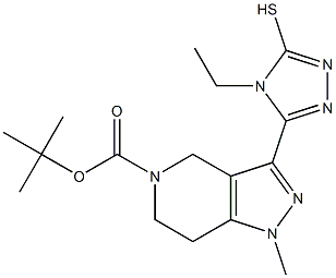 tert-butyl 3-(4-ethyl-5-mercapto-4H-1,2,4-triazol-3-yl)-1-methyl-1,4,6,7-tetrahydro-5H-pyrazolo[4,3-c]pyridine-5-carboxylate Struktur