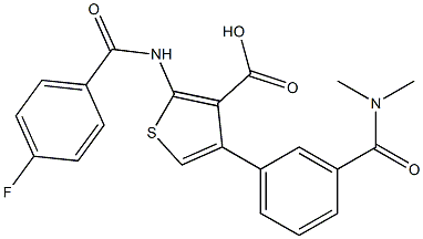 4-(3-Dimethylcarbamoyl-phenyl)-2-(4-fluoro-benzoylamino)-thiophene-3-carboxylic acid Struktur