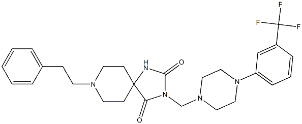 8-Phenethyl-3-[[4-[3-(trifluoromethyl)phenyl]piperazino]methyl]-1,3,8-triazaspiro[4.5]decane-2,4-dione Struktur