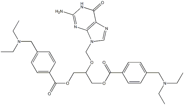 Bis[4-[(diethylamino)methyl]benzoic acid]2-[[[(2-amino-1,6-dihydro-6-oxo-9H-purin)-9-yl]methyl]oxy]-1,3-propanediyl ester Struktur