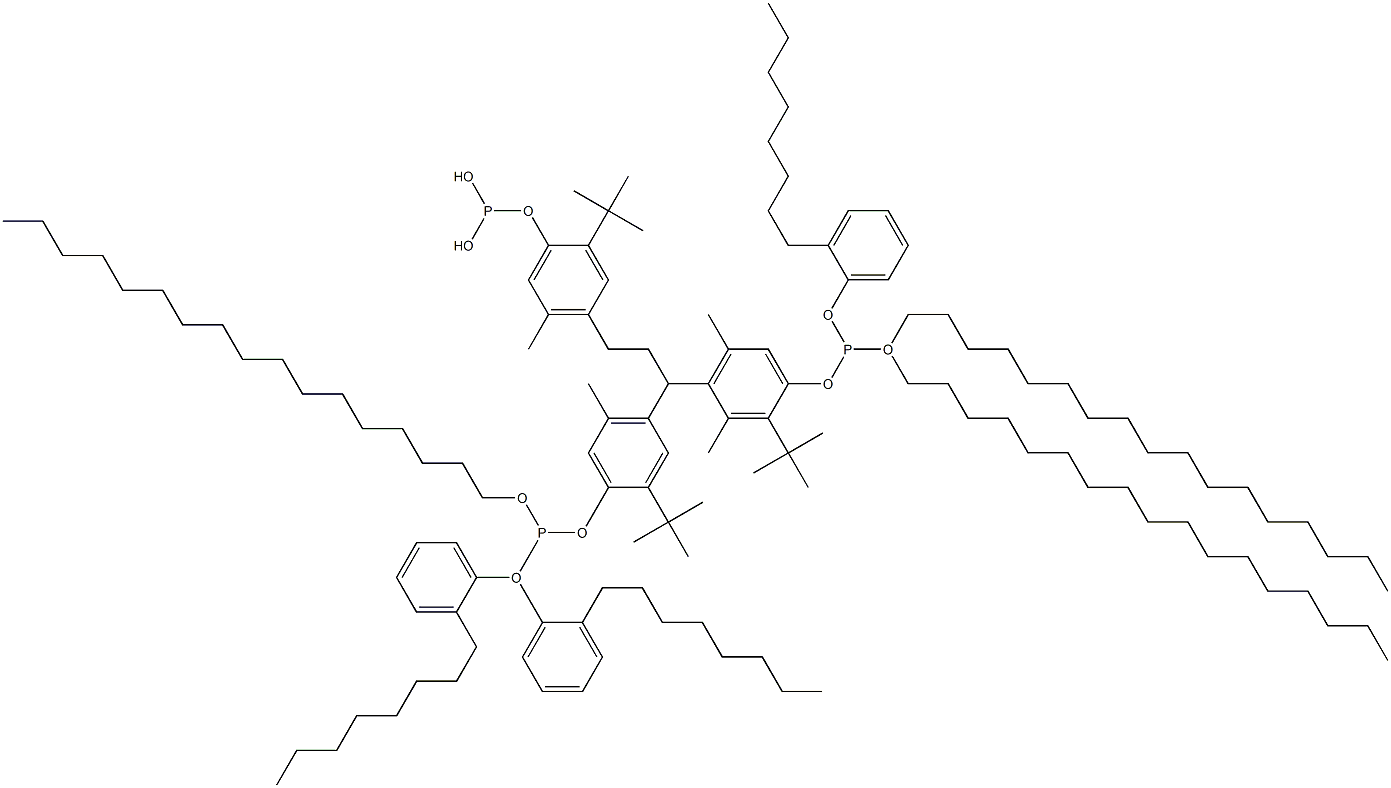 [3-Methyl-1,1,3-propanetriyltris(2-tert-butyl-5-methyl-4,1-phenyleneoxy)]tris(phosphonous acid)O,O',O'-triheptadecyl O,O'',O''-tris(2-octylphenyl) ester Struktur