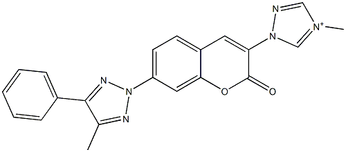 4-Methyl-1-[7-(4-methyl-5-phenyl-2H-1,2,3-triazol-2-yl)-2-oxo-2H-1-benzopyran-3-yl]-1H-1,2,4-triazol-4-ium Struktur