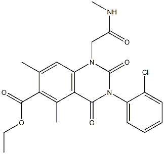 1,2,3,4-Tetrahydro-3-(2-chlorophenyl)-1-(2-methylamino-2-oxoethyl)-5,7-dimethyl-2,4-dioxoquinazoline-6-carboxylic acid ethyl ester Struktur