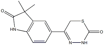 3,3-Dimethyl-5-[(3,6-dihydro-2-oxo-2H-1,3,4-thiadiazin)-5-yl]-1H-indol-2(3H)-one Struktur