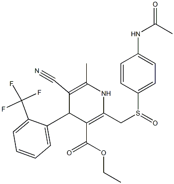 5-Cyano-1,4-dihydro-6-methyl-2-[(4-acetylaminophenylsulfinyl)methyl]-4-(2-trifluoromethylphenyl)pyridine-3-carboxylic acid ethyl ester Struktur