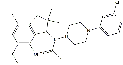 2,3-Dihydro-3-[[4-(3-chlorophenyl)-1-piperazinyl]acetylamino]-5-sec-butyl-2,2,7-trimethyl-1H-inden-4-ol Struktur