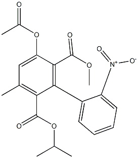 3-Methyl-5-acetyloxy-6-methoxycarbonyl-2'-nitro-1,1'-biphenyl-2-carboxylic acid isopropyl ester Struktur