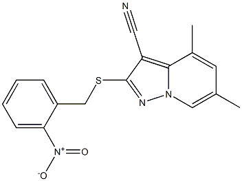 2-[[(2-Nitrophenyl)methyl]thio]-4,6-dimethyl-pyrazolo[1,5-a]pyridine-3-carbonitrile Struktur