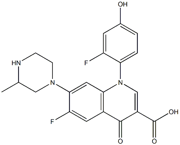 6-Fluoro-1-(2-fluoro-4-hydroxyphenyl)-7-(3-methylpiperazino)-1,4-dihydro-4-oxoquinoline-3-carboxylic acid Struktur