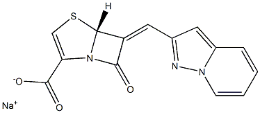 (5R)-7-Oxo-6-[(pyrazolo[1,5-a]pyridin-2-yl)methylene]-4-thia-1-azabicyclo[3.2.0]hept-2-ene-2-carboxylic acid sodium salt Struktur