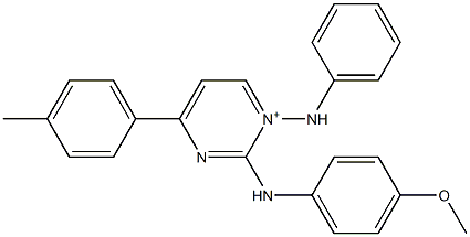 1-(Phenylamino)-2-(4-methoxyphenylamino)-4-(4-methylphenyl)-1-pyrimidinium Struktur