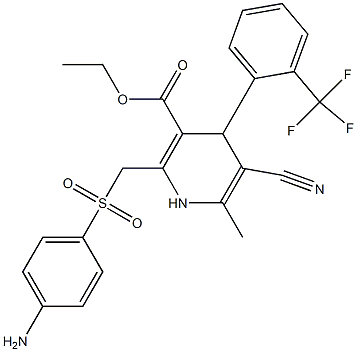 5-Cyano-1,4-dihydro-6-methyl-2-[(4-aminophenylsulfonyl)methyl]-4-(2-trifluoromethylphenyl)pyridine-3-carboxylic acid ethyl ester Struktur