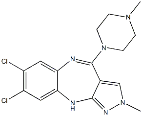 2-Methyl-4-(4-methylpiperazin-1-yl)-7,8-dichloro-2,10-dihydropyrazolo[3,4-b][1,5]benzodiazepine Struktur