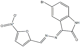 3-[2-(5-Nitro-2-furanylmethylene)hydrazono]-5-bromoindolin-2-one Struktur