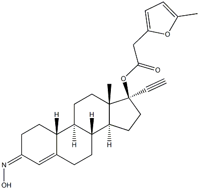 (17S)-3-(Hydroxyimino)-17-ethynylestr-4-en-17-ol 17-[2-(5-methyl-2-furanyl)acetate] Struktur