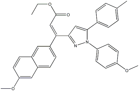 (Z)-3-(6-Methoxy-2-naphtyl)-3-[[1-(4-methoxyphenyl)-5-(4-methylphenyl)-1H-pyrazol]-3-yl]propenoic acid ethyl ester Struktur