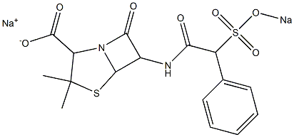 3,3-Dimethyl-7-oxo-6-[2-phenyl-2-(sodiosulfo)acetylamino]-4-thia-1-azabicyclo[3.2.0]heptane-2-carboxylic acid sodium salt Struktur