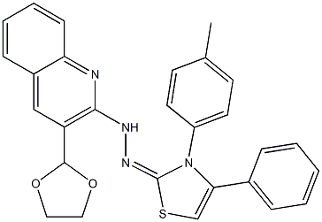 2-[2-[3-(1,3-Dioxolane-2-yl)quinoline-2-yl]hydrazono]-3-(4-methylphenyl)-2,3-dihydro-4-phenylthiazole Struktur