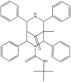 N-tert-Butyl-5-methyl-9-oxo-2,4,6,8-tetraphenyl-3,7-diazabicyclo[3.3.1]nonane-3-carboxamide Struktur