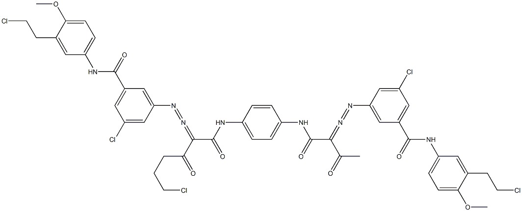 3,3'-[2-(2-Chloroethyl)-1,4-phenylenebis[iminocarbonyl(acetylmethylene)azo]]bis[N-[3-(2-chloroethyl)-4-methoxyphenyl]-5-chlorobenzamide] Struktur