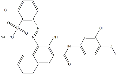 2-Chloro-5-methyl-6-[[3-[[(3-chloro-4-methoxyphenyl)amino]carbonyl]-2-hydroxy-1-naphtyl]azo]benzenesulfonic acid sodium salt Struktur