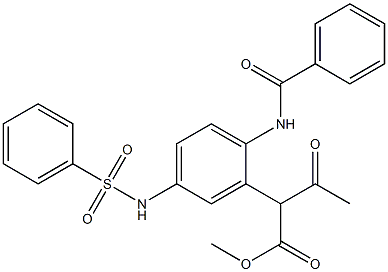 2-(2-Benzoylamino-5-phenylsulfonylaminophenyl)acetoacetic acid methyl ester Struktur