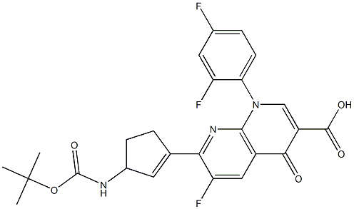 1,4-Dihydro-6-fluoro-7-[3-[(tert-butyloxy)carbonylamino]-1-cyclopenten-1-yl]-4-oxo-1-(2,4-difluorophenyl)-1,8-naphthyridine-3-carboxylic acid Struktur