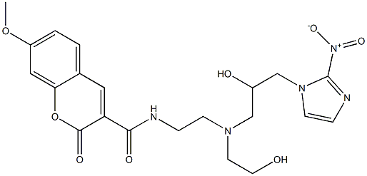 N-[2-[N-(2-Hydroxyethyl)-N-[2-hydroxy-3-(2-nitro-1H-imidazol-1-yl)propyl]amino]ethyl]-7-methoxy-2-oxo-2H-1-benzopyran-3-carboxamide Struktur