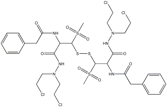 3,3'-Dithiobis[N',N'-bis(2-chloroethyl)-2-(2-phenylacetyl)amino-3-methylsulfonylpropionic acid hydrazide] Struktur