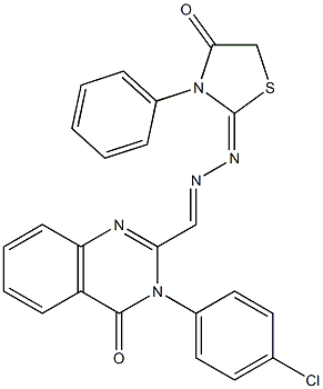 3-(4-Chlorophenyl)-2-[2-[(2,3,4,5-tetrahydro-3-phenyl-4-oxothiazole)-2-ylidene]hydrazonomethyl]quinazoline-4(3H)-one Struktur